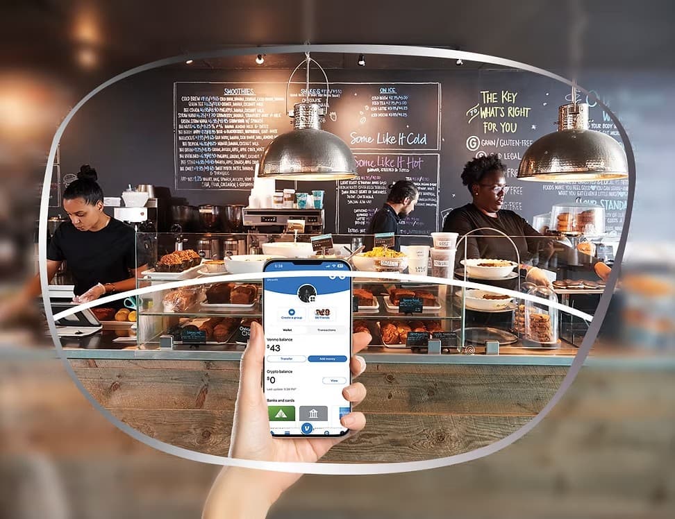 A phone in a café seen through an aura Enhance lens