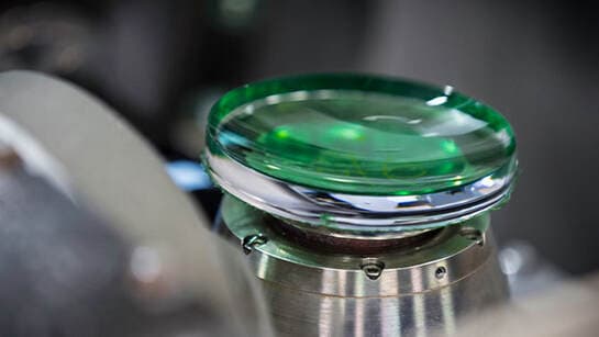 A lens mounted for processing in the lab